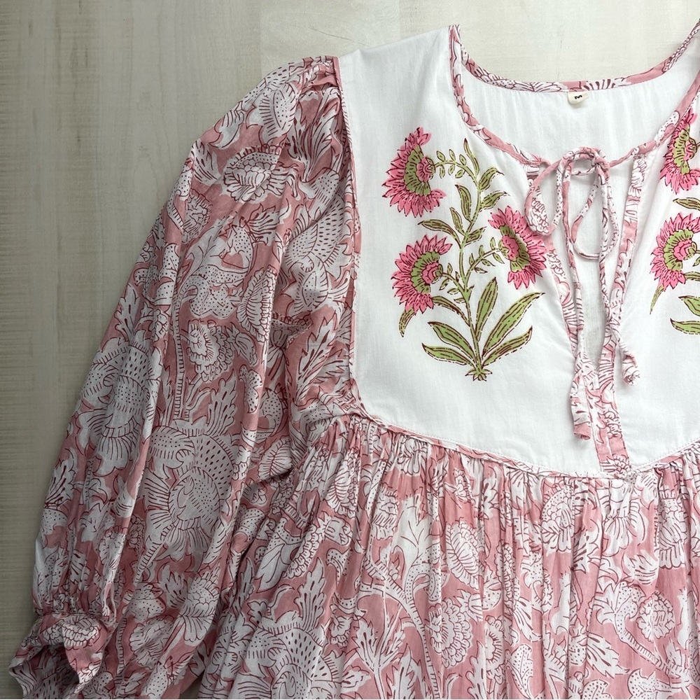 block print handmade India printed floral dress M Etsy pink - Picture 3 of 9